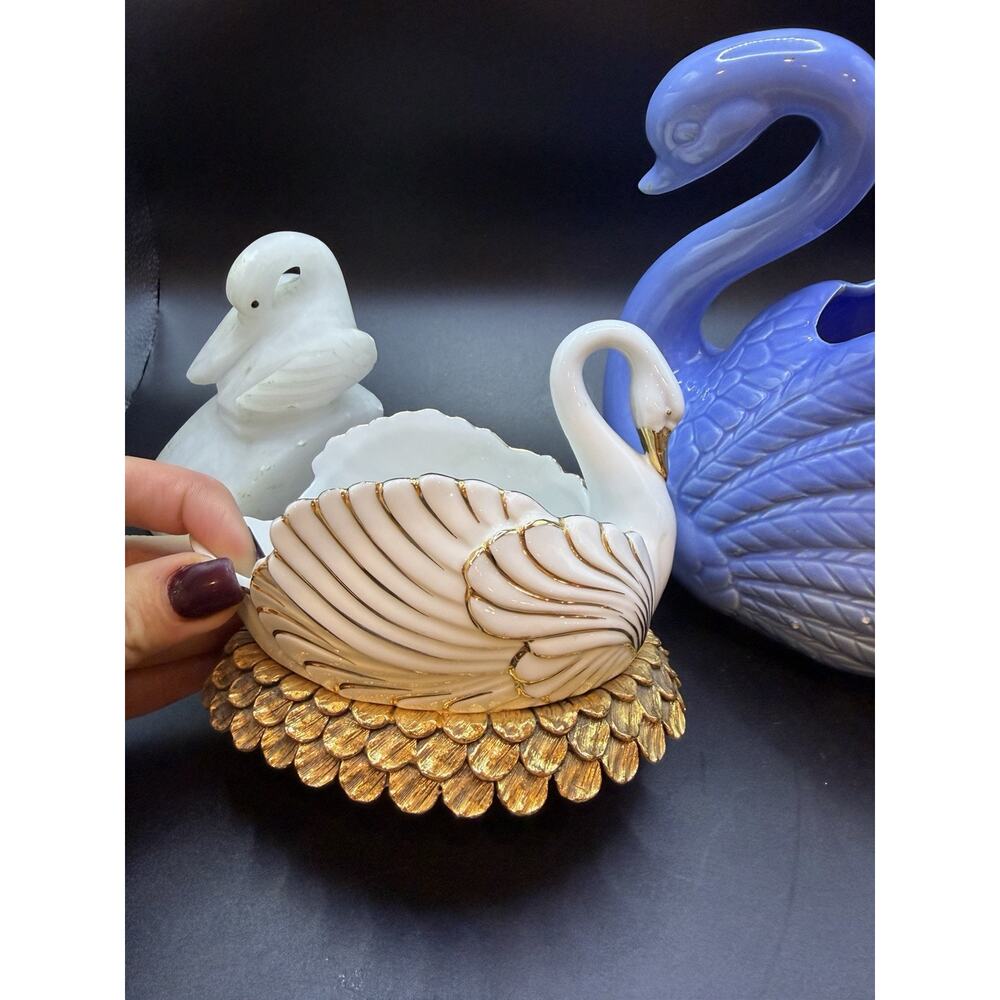 Vintage Swan Lot Ceramic Planter Swan Soap Dish Swan Bookend - Picture 2 of 16